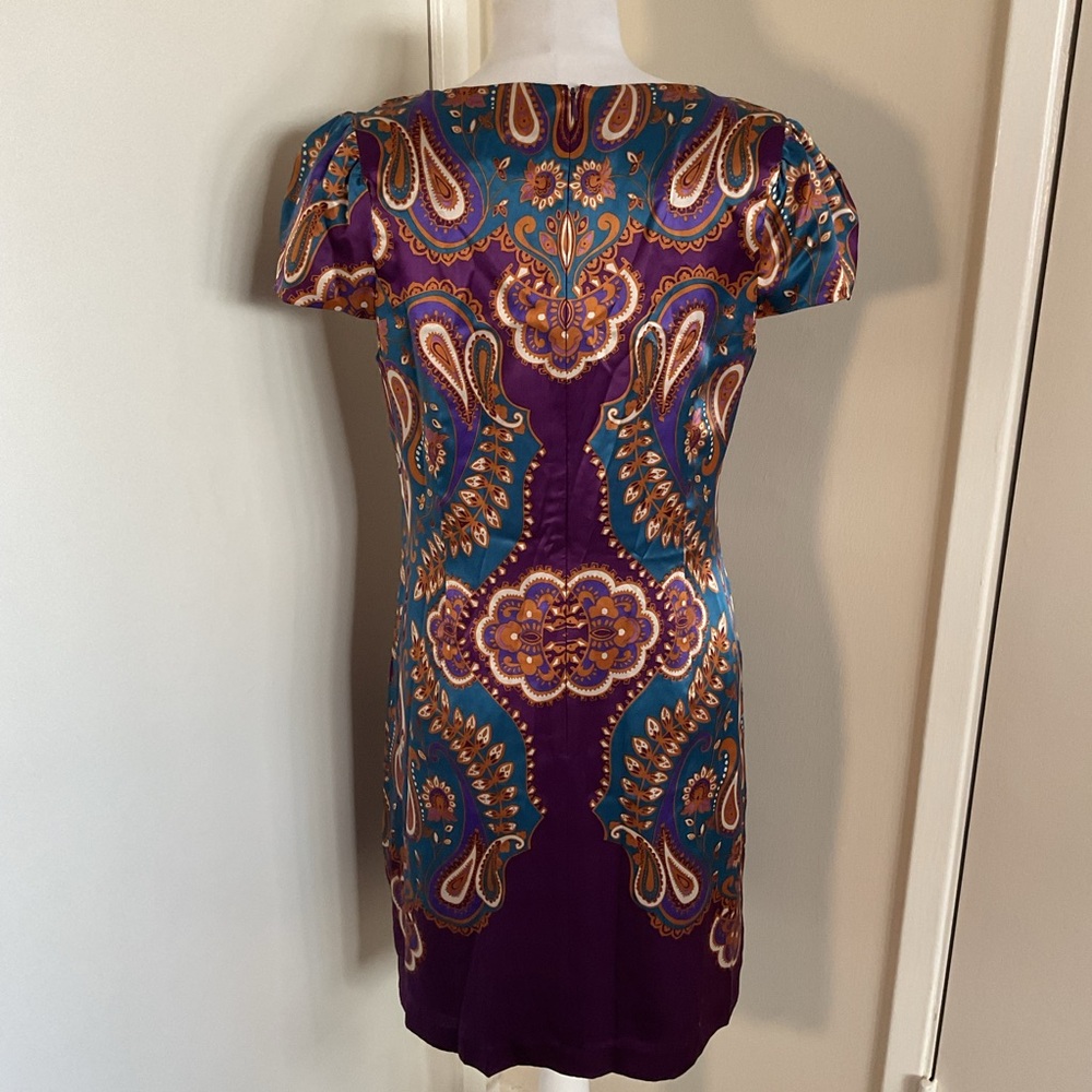 Banana Republic NWT 100% Silk Paisley Midi Dress Purple Teal Size 10 - Picture 8 of 8